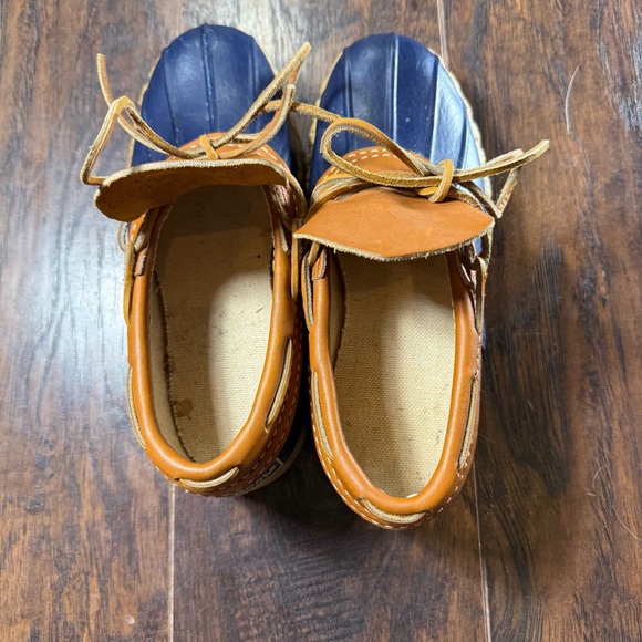 L.L. Bean Classic Low Bean Boots Womens Size 6 Navy Rubber Tan Leather Vintage - Picture 8 of 13